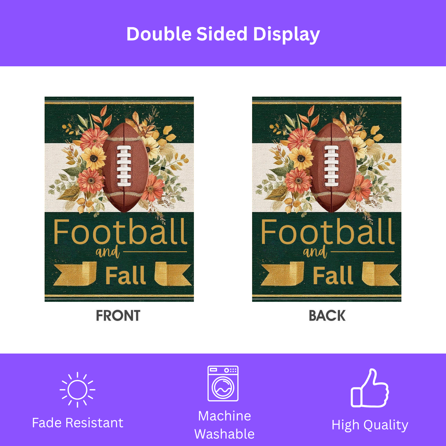 Football and Fall Garden Flag - size comparison - Dragonfire Gardens