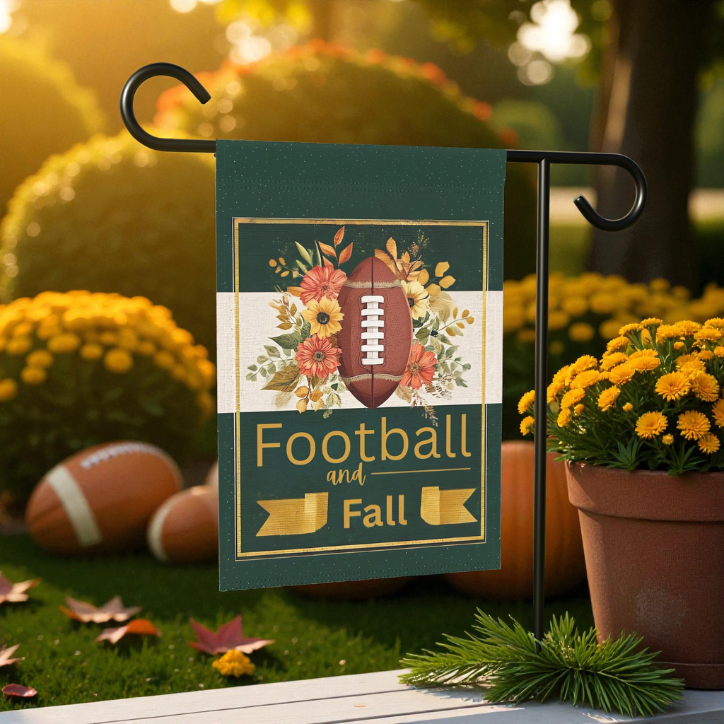 Football and Fall Garden Flag - porch decor - Dragonfire Gardens