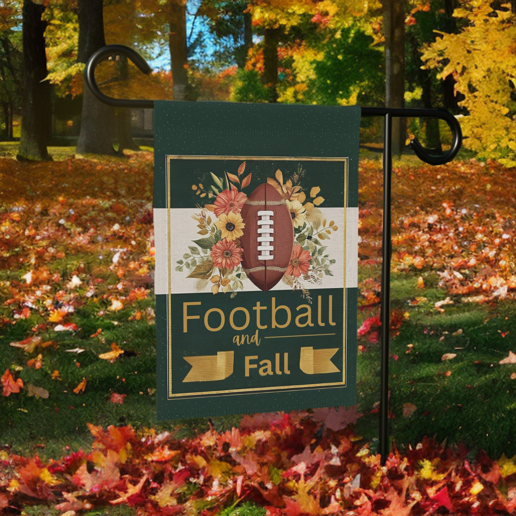Football and Fall Garden Flag - yard display - Dragonfire Gardens