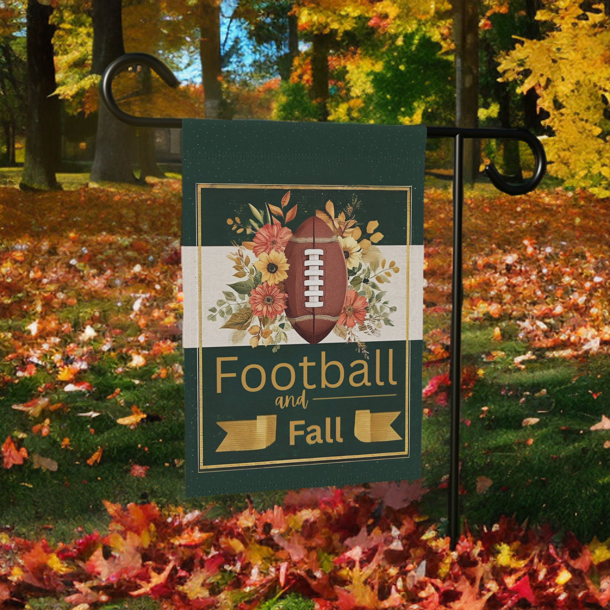 Football and Fall Garden Flag - yard display - Dragonfire Gardens