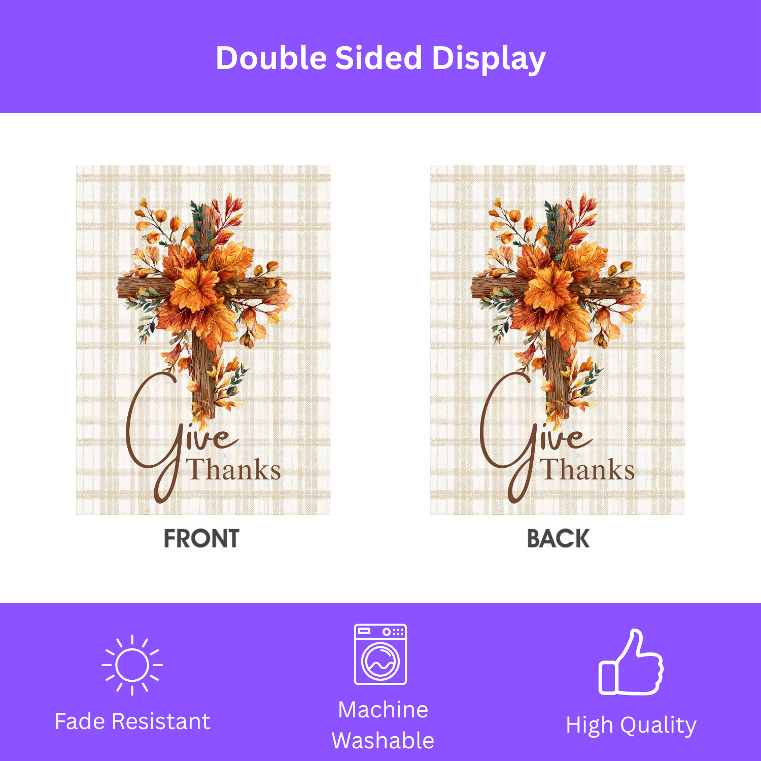 Give Thanks Autumn Cross Garden Flag - double-sided design - Dragonfire Gardens