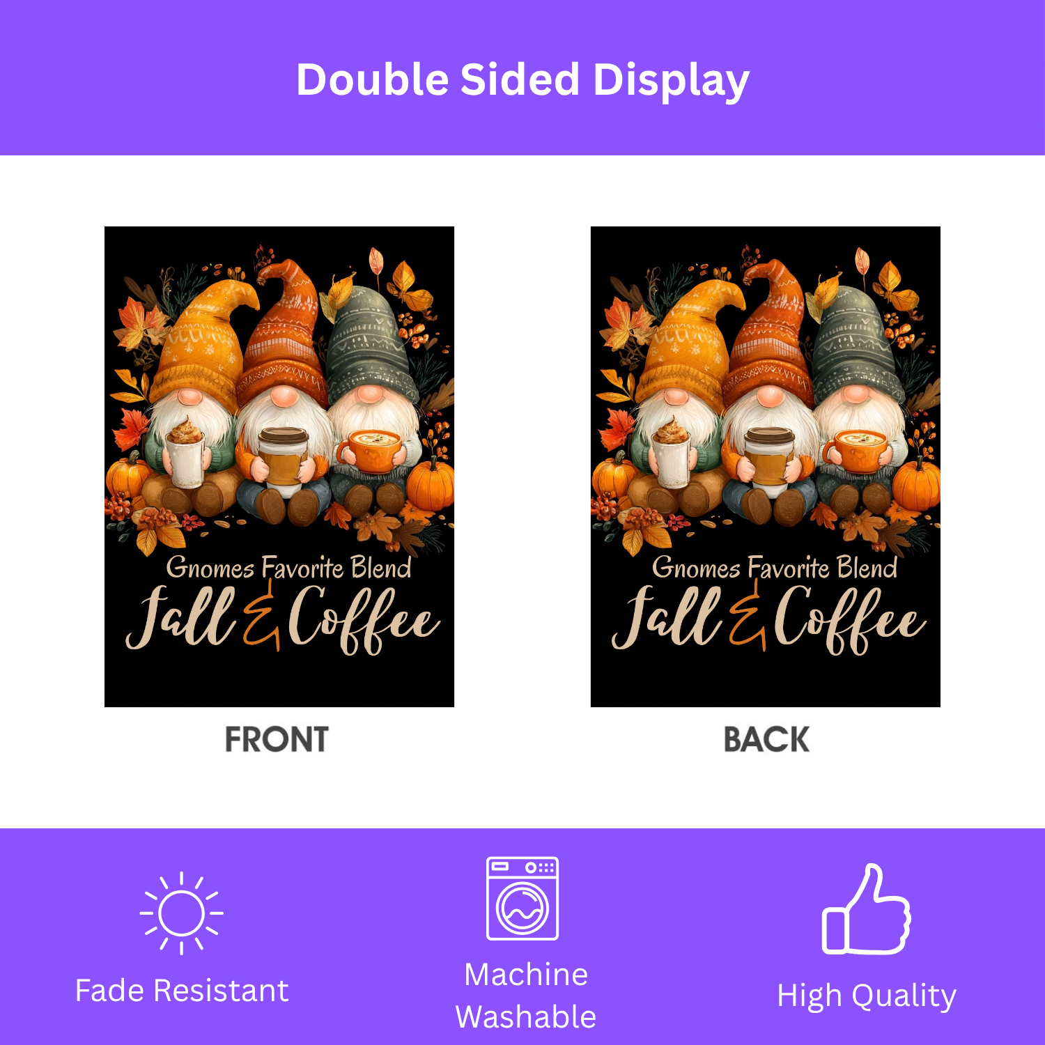 Gnomes and Coffee Fall Garden Flag
