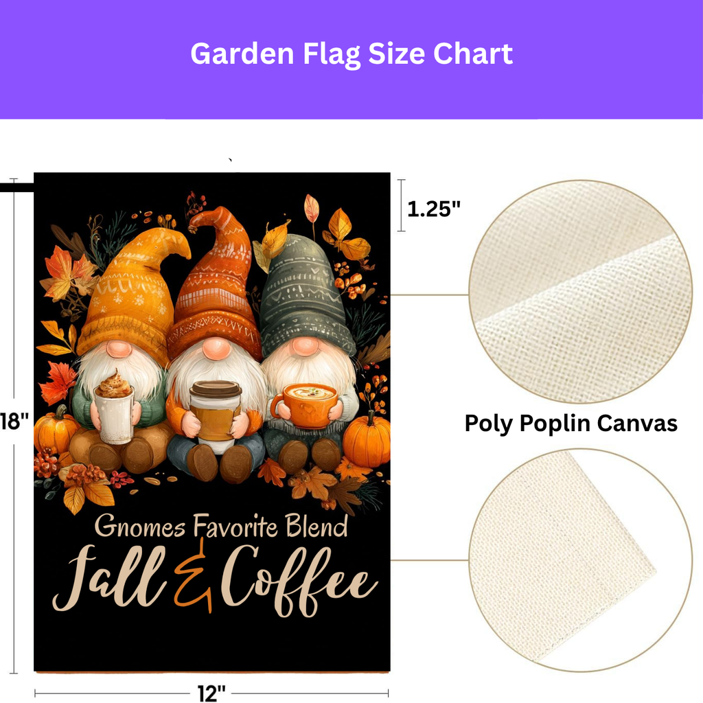 Gnomes and Coffee Fall Garden Flag