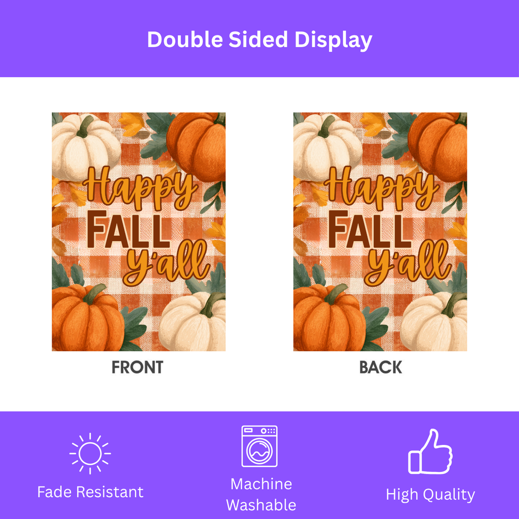 Happy Fall Y'all With Pumpkins Garden Flag - double-sided design - Dragonfire Gardens