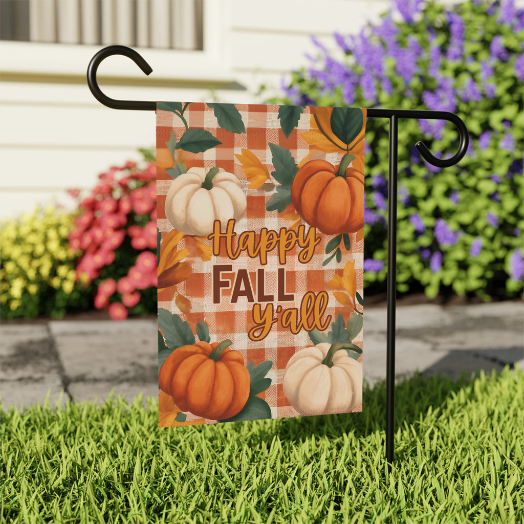 Happy Fall Y'all With Pumpkins Garden Flag - outdoor display - Dragonfire Gardens