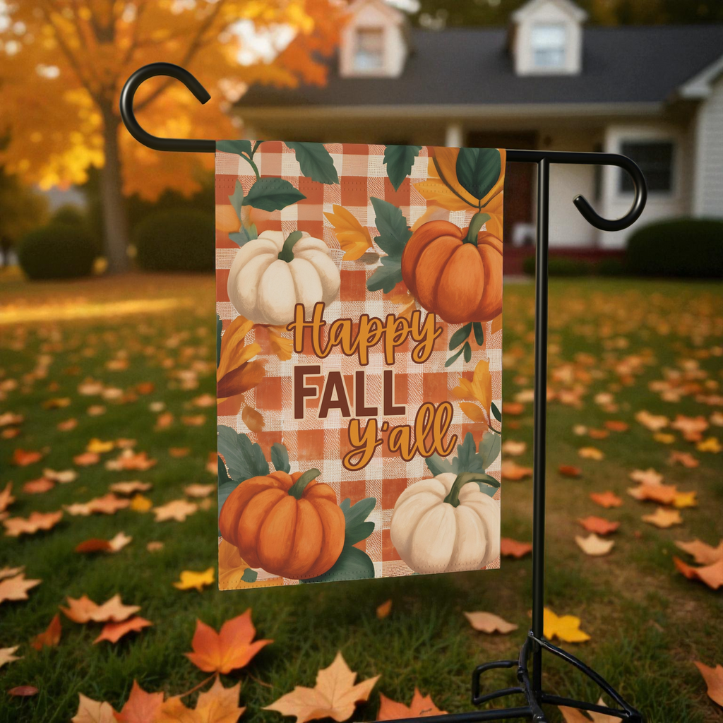 Happy Fall Y'all With Pumpkins Garden Flag - product detail - Dragonfire Gardens
