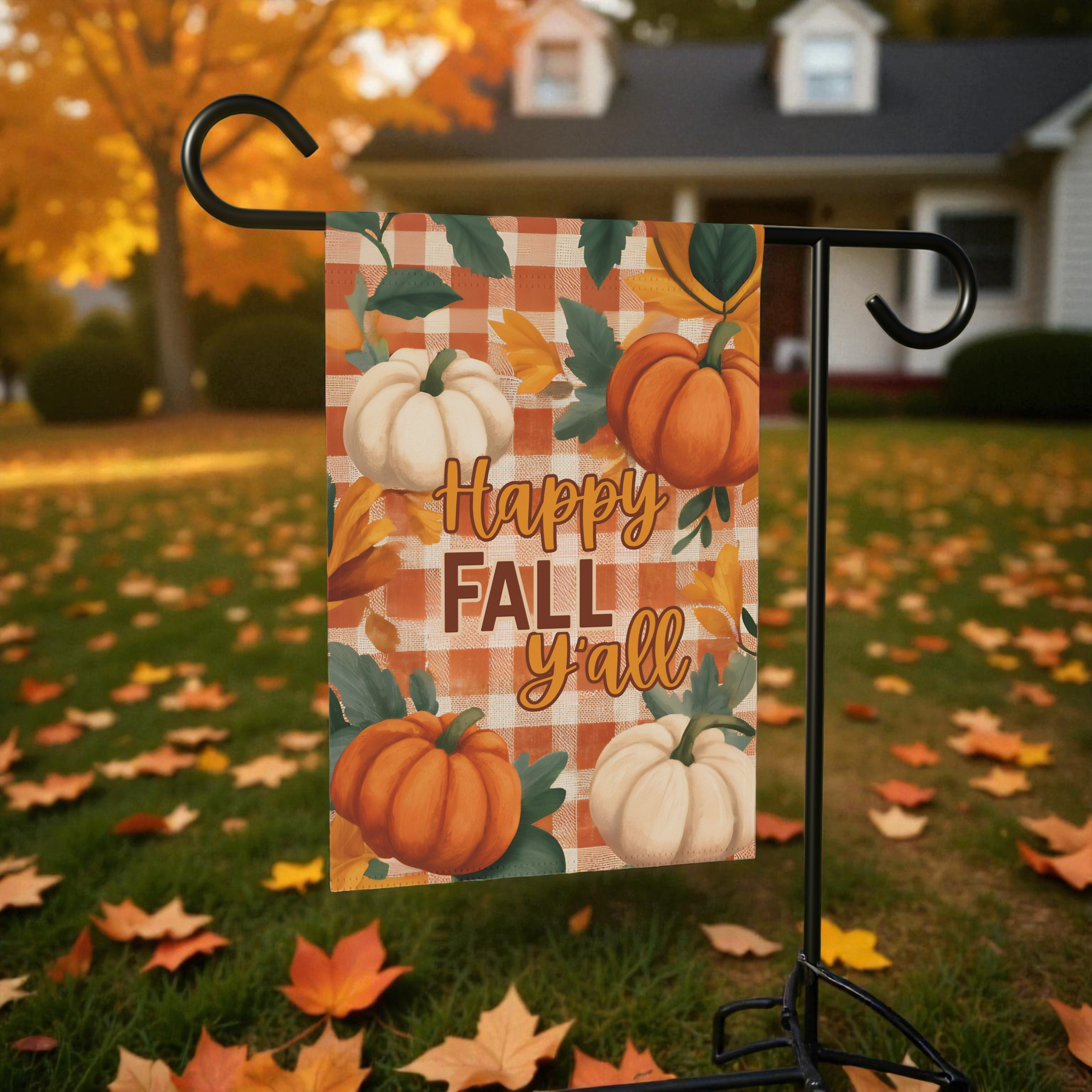 Happy Fall Y'all With Pumpkins Garden Flag - product detail - Dragonfire Gardens