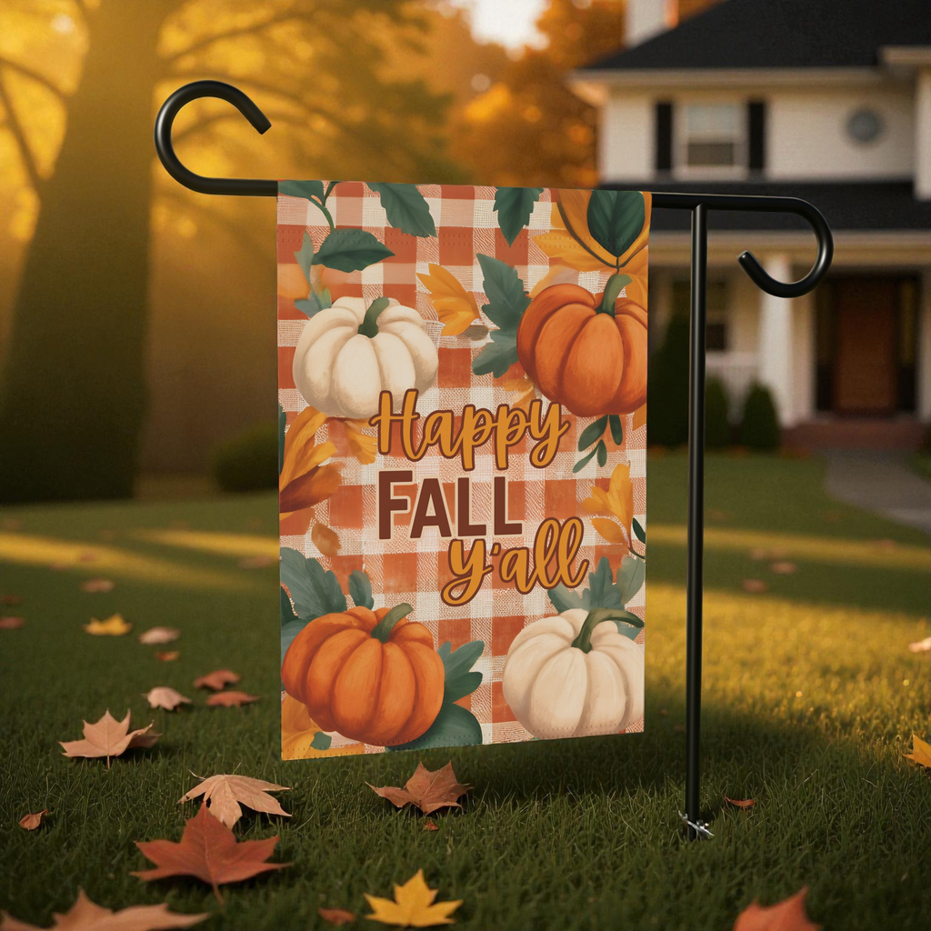 Happy Fall Y'all With Pumpkins Garden Flag - porch decor - Dragonfire Gardens