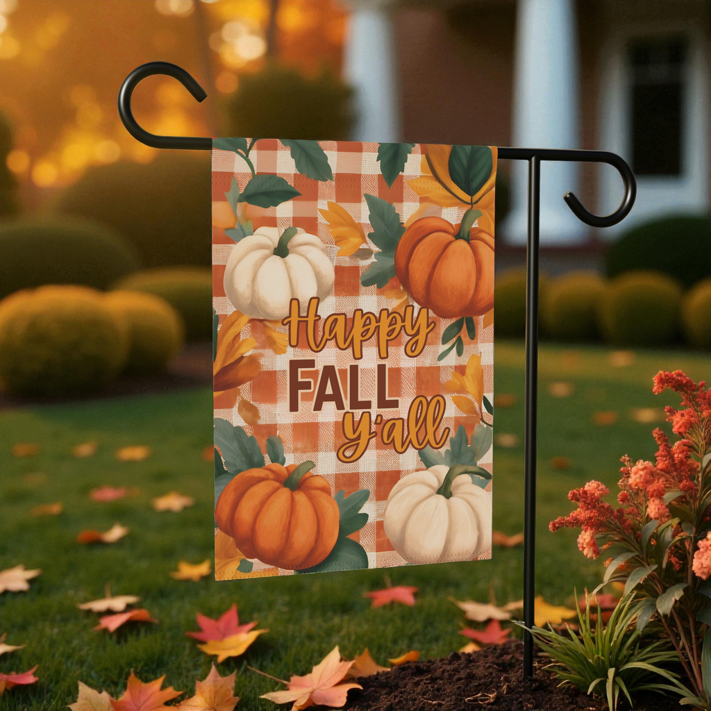 Happy Fall Y'all With Pumpkins Garden Flag - size comparison - Dragonfire Gardens