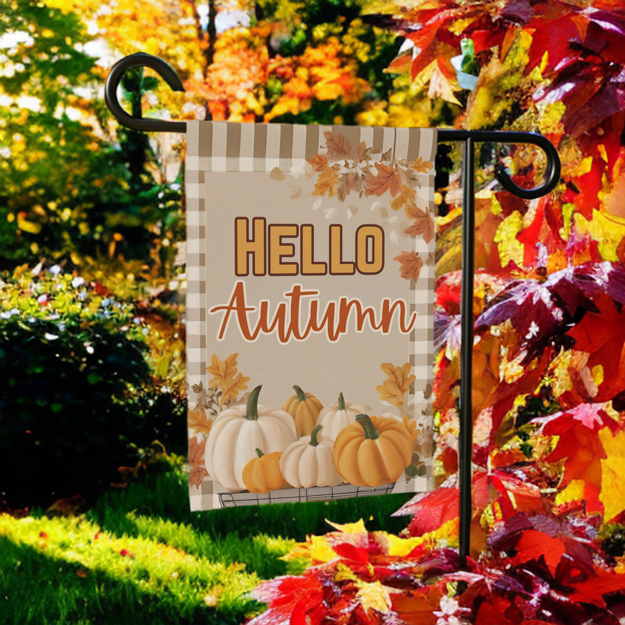 Hello Autumn Pumpkin Garden Flag