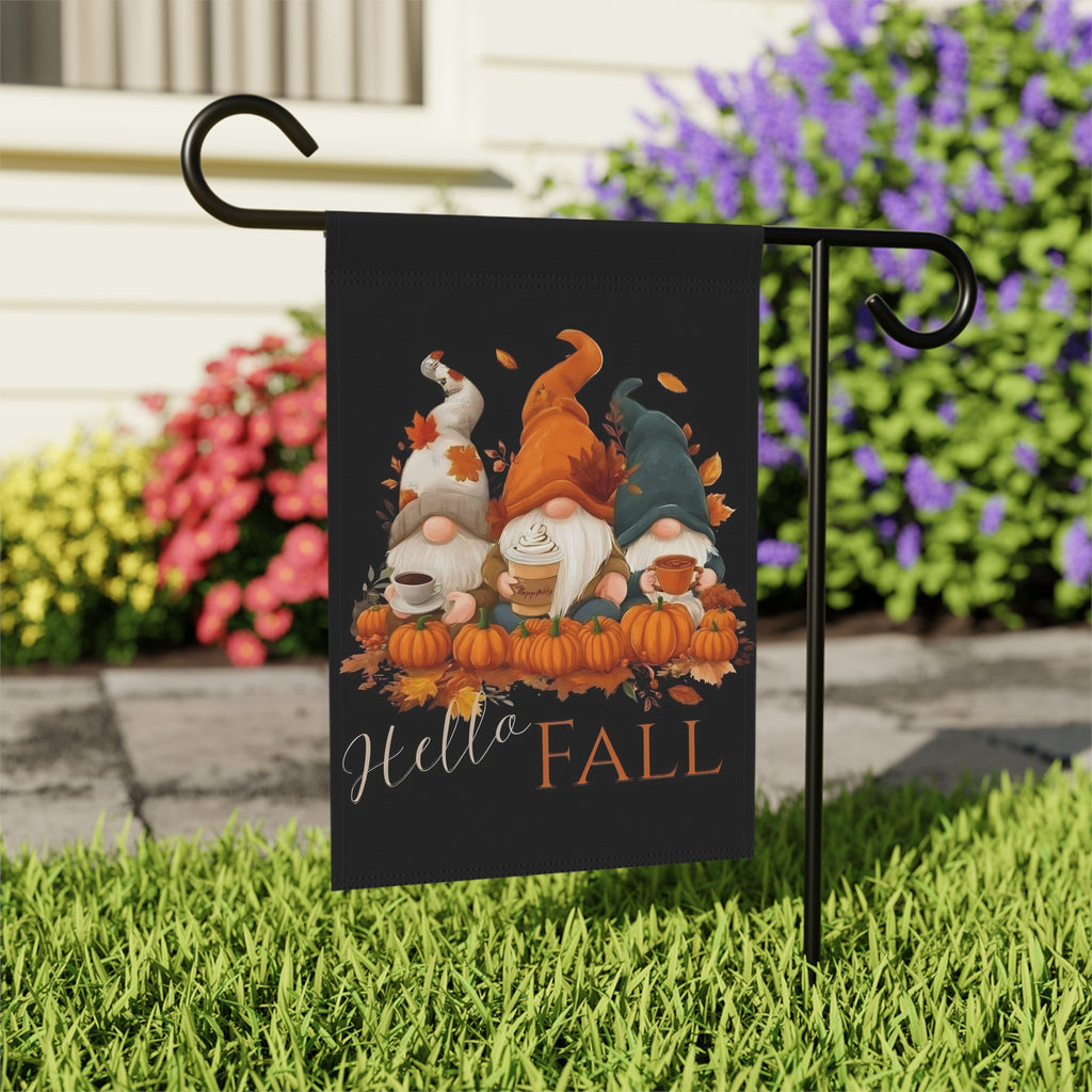 Hello Fall Gnomes Garden Flag - outdoor display - Dragonfire Gardens