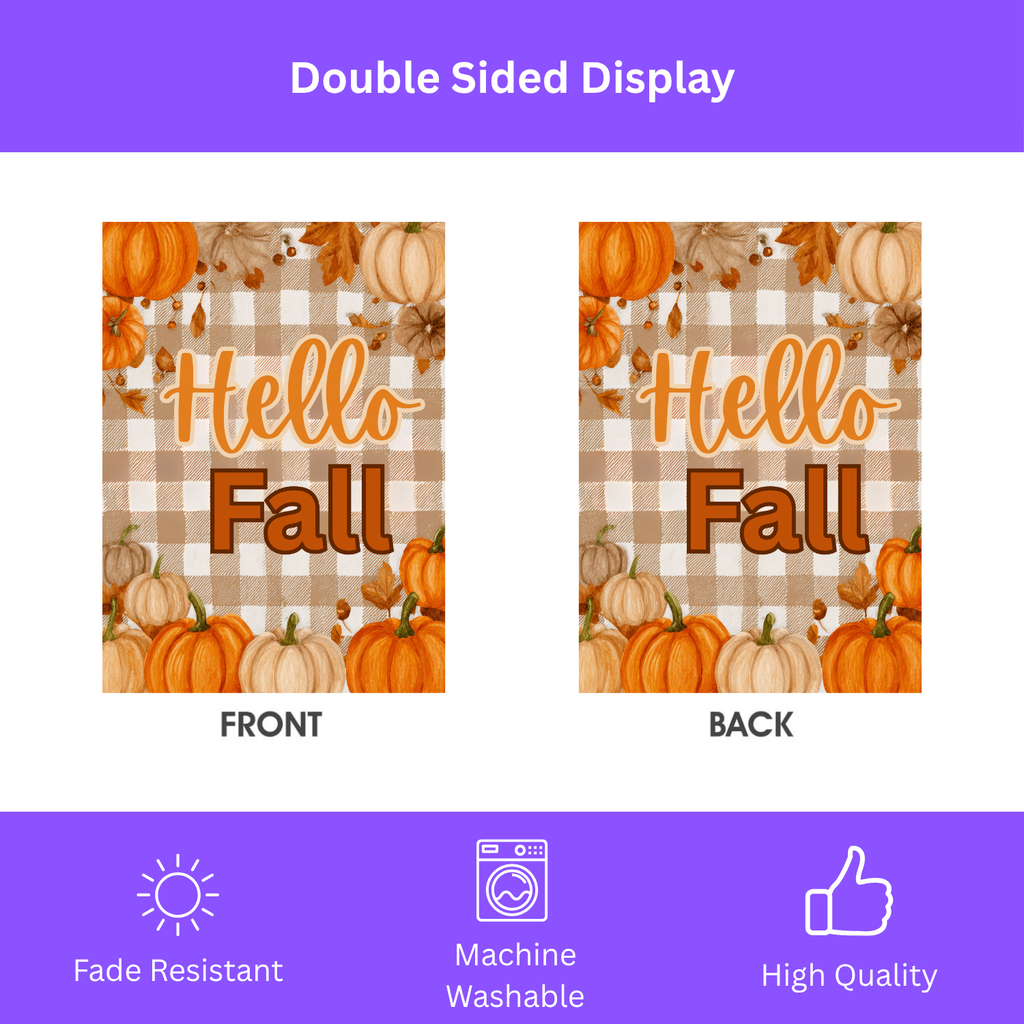 Hello Fall Pumpkin Garden Flag - double-sided design - Dragonfire Gardens