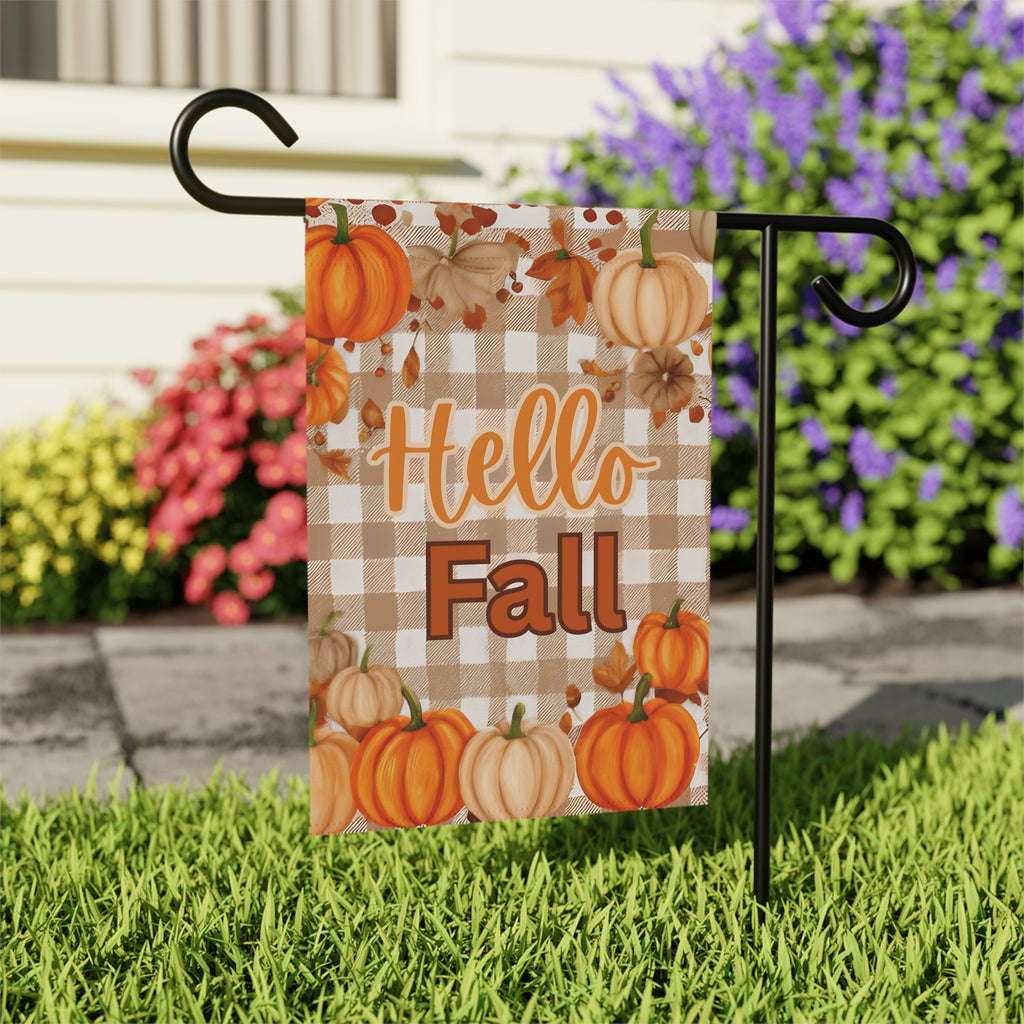 Hello Fall Pumpkin Garden Flag - outdoor display - Dragonfire Gardens