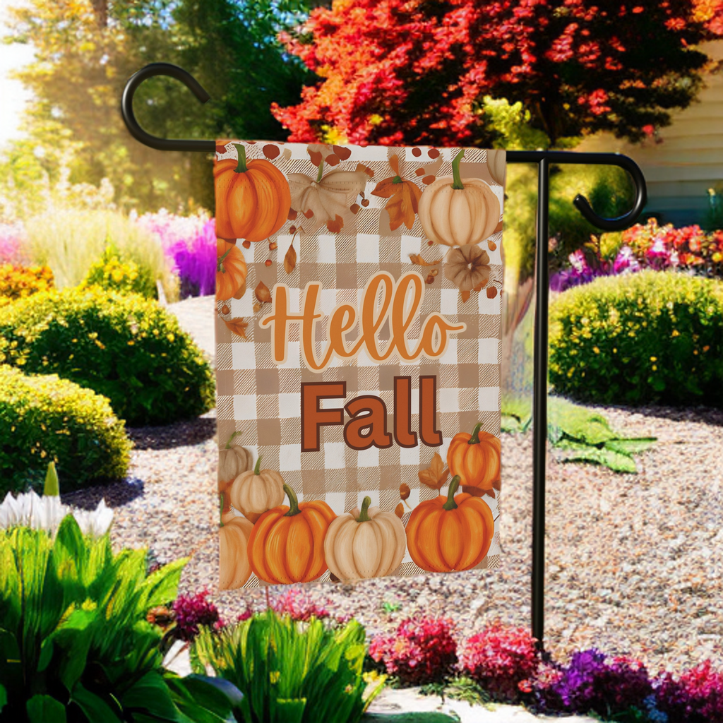 Hello Fall Pumpkin Garden Flag - product detail - Dragonfire Gardens