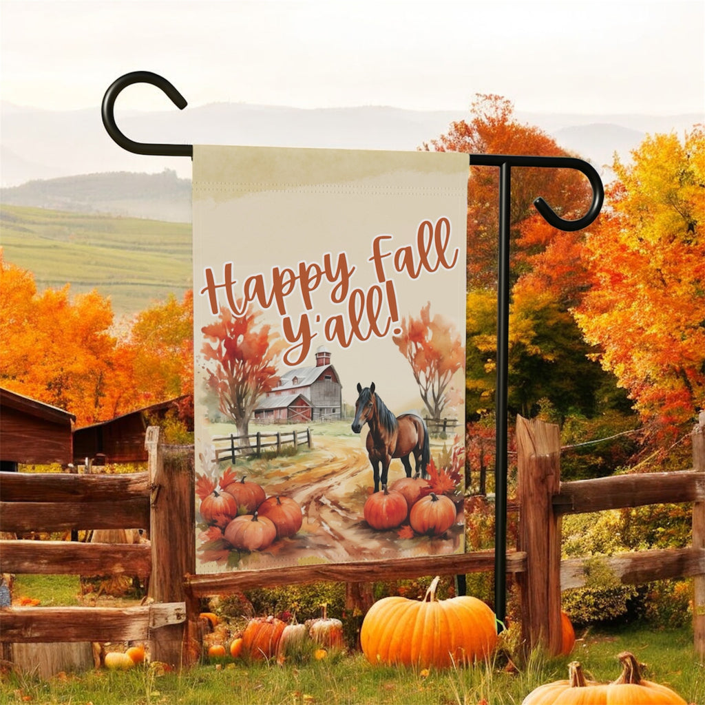Horse and Fall Pumpkins Garden Flag - double-sided design - Dragonfire Gardens