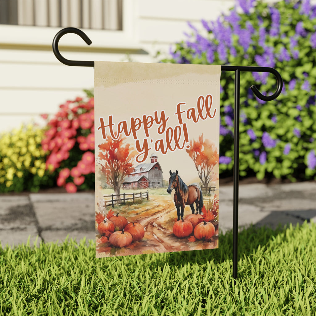 Horse and Fall Pumpkins Garden Flag - outdoor display - Dragonfire Gardens