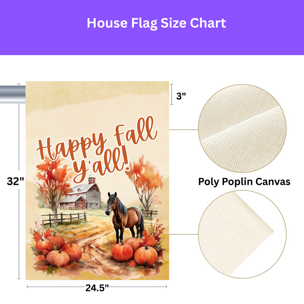 Horse and Fall Pumpkins Garden Flag - size comparison - Dragonfire Gardens