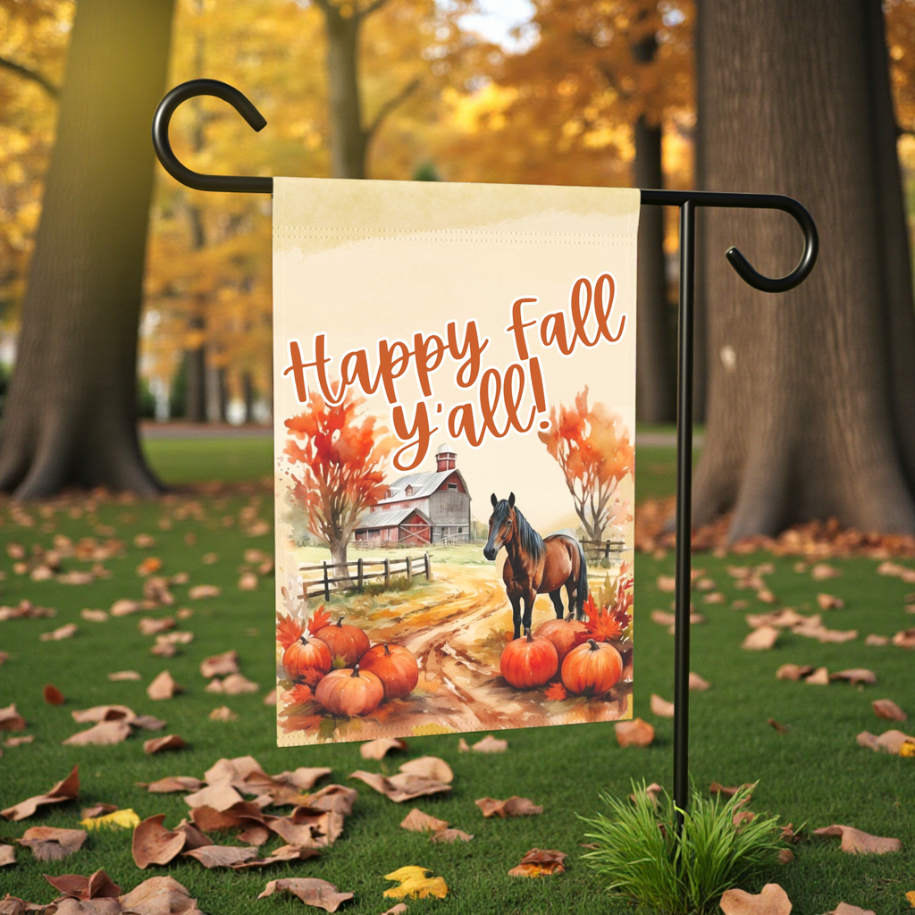 Horse and Fall Pumpkins Garden Flag - product detail - Dragonfire Gardens
