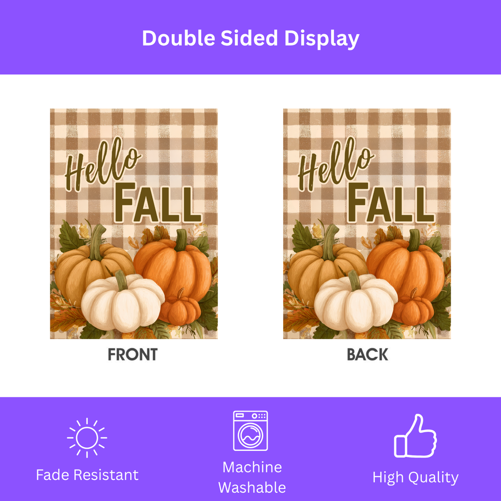 Plaid Hello Fall Garden Flag - double-sided design - Dragonfire Gardens