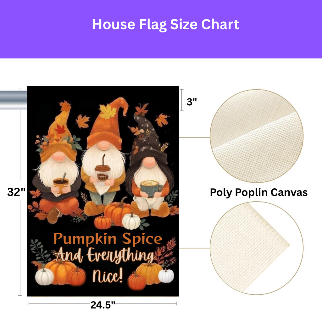 Pumpkin Spice Gnome Garden Flag - yard display - Dragonfire Gardens