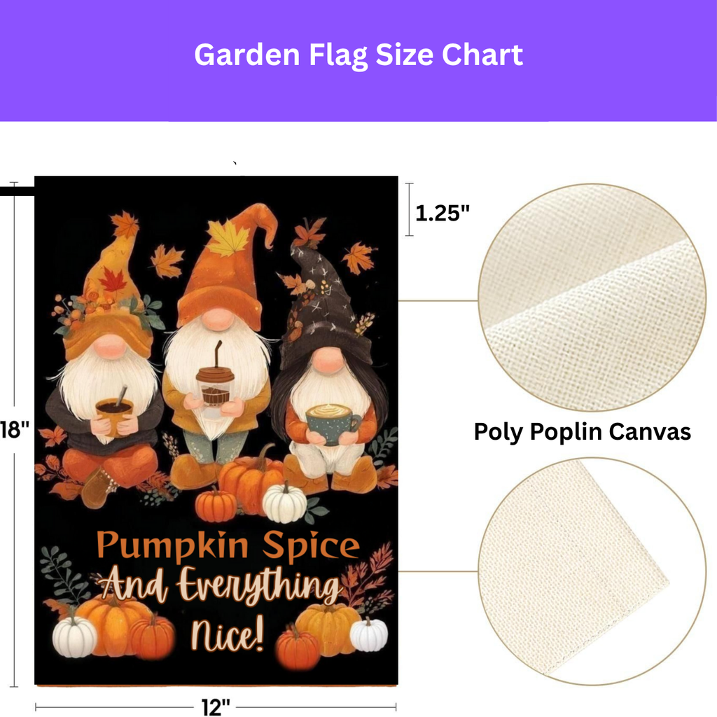 Pumpkin Spice Gnome Garden Flag - porch decor - Dragonfire Gardens