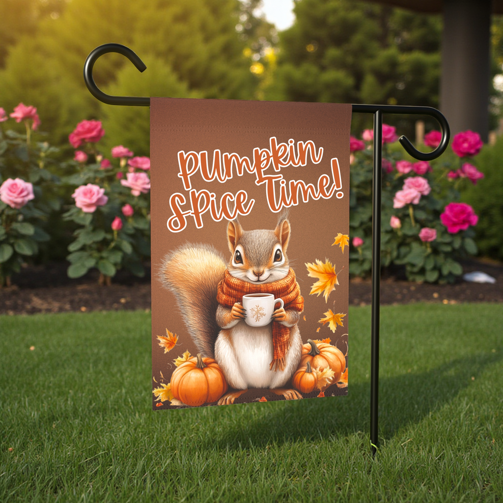 Pumpkin Spice Time Squirrel Garden Flag