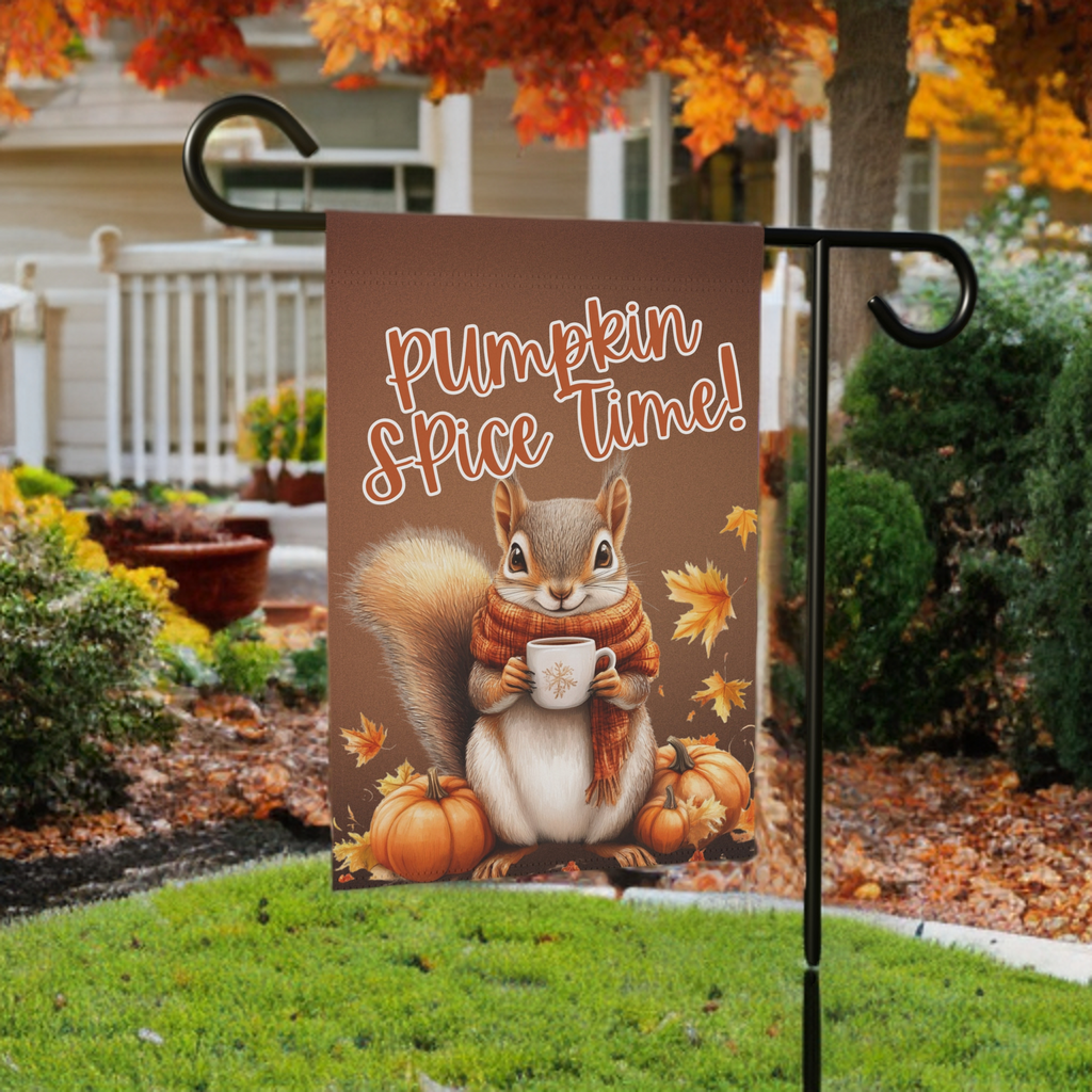 Pumpkin Spice Time Squirrel Garden Flag