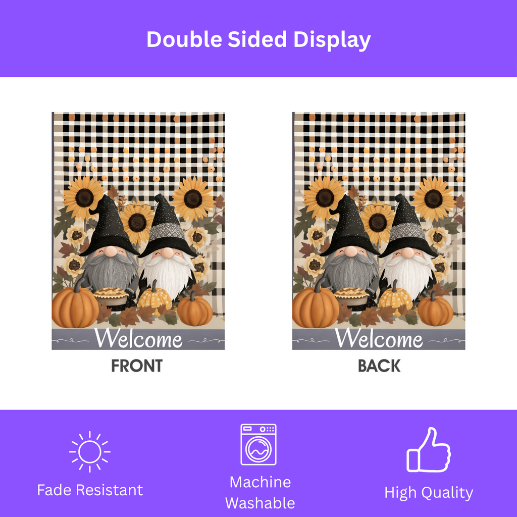 Two Autumn Gnome Welcome Garden Flag