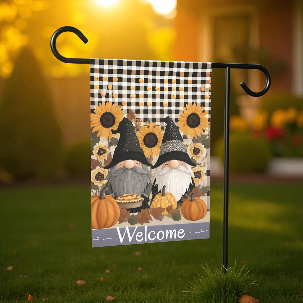 Two Autumn Gnome Welcome Garden Flag