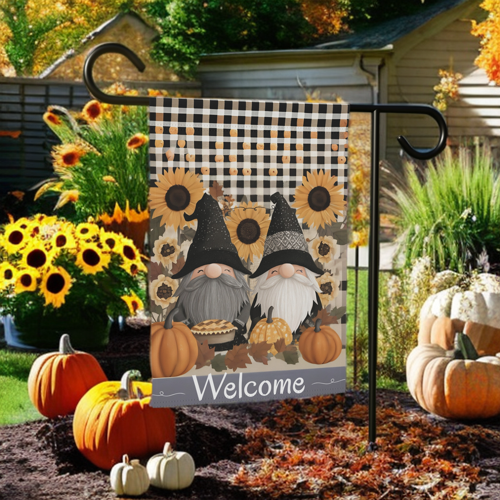 Two Autumn Gnome Welcome Garden Flag