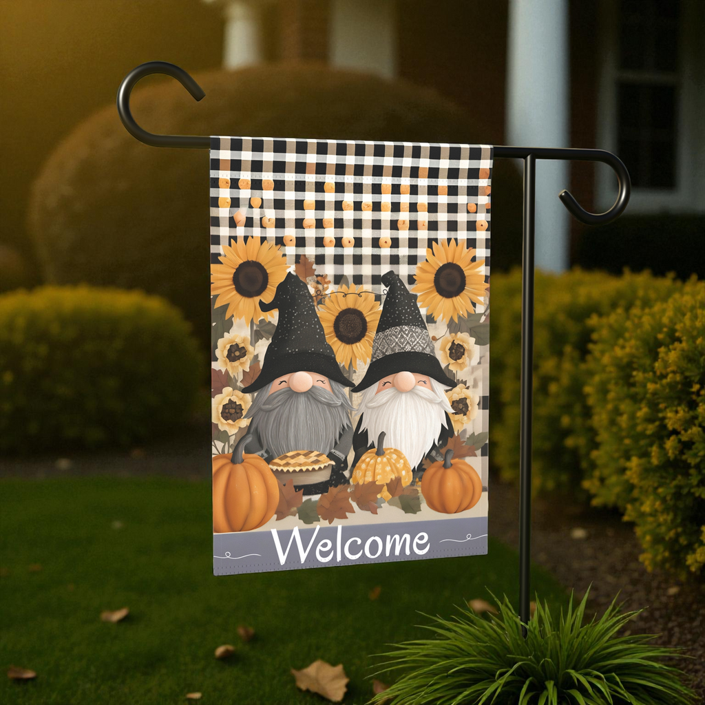 Two Autumn Gnome Welcome Garden Flag