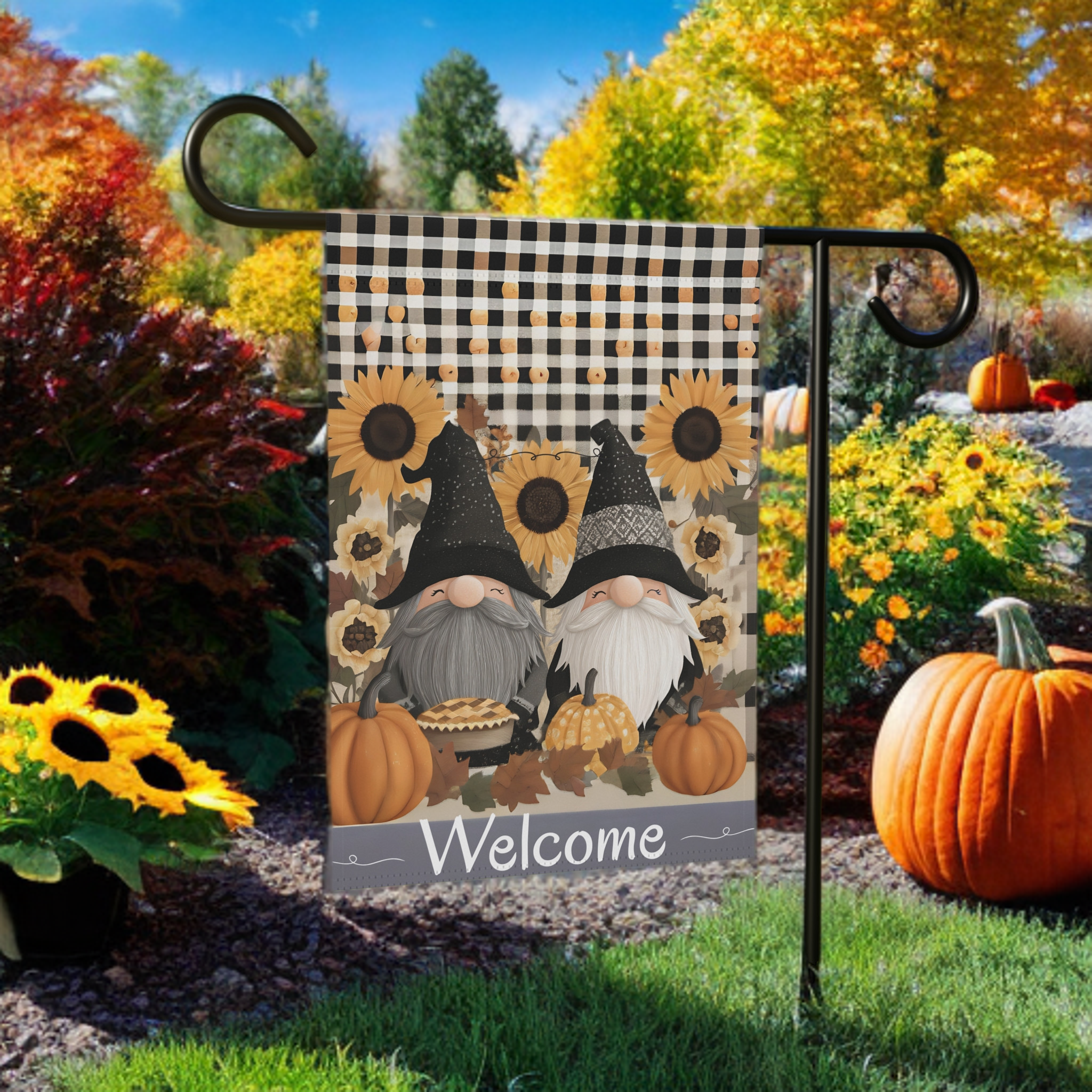 Two Autumn Gnome Welcome Garden Flag