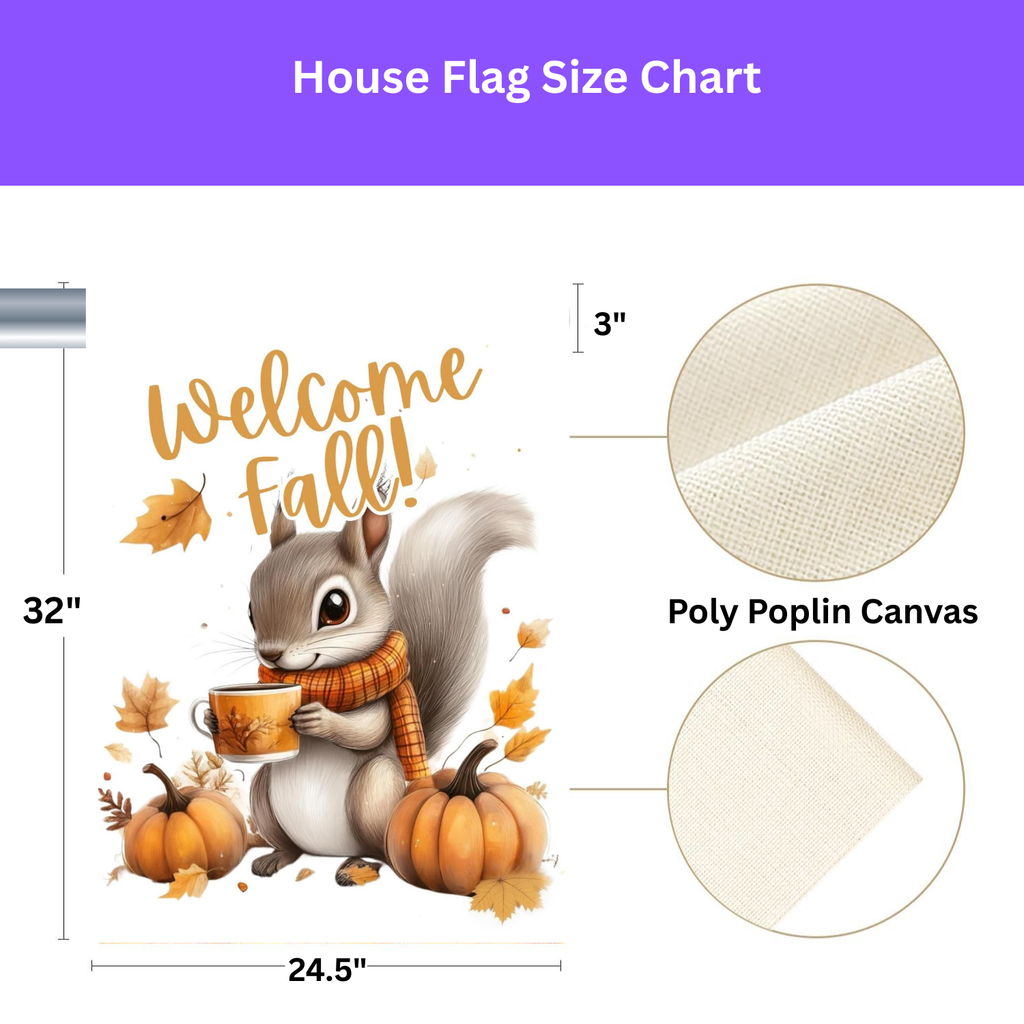 Welcome Fall Squirrel Garden Flag - yard display - Dragonfire Gardens