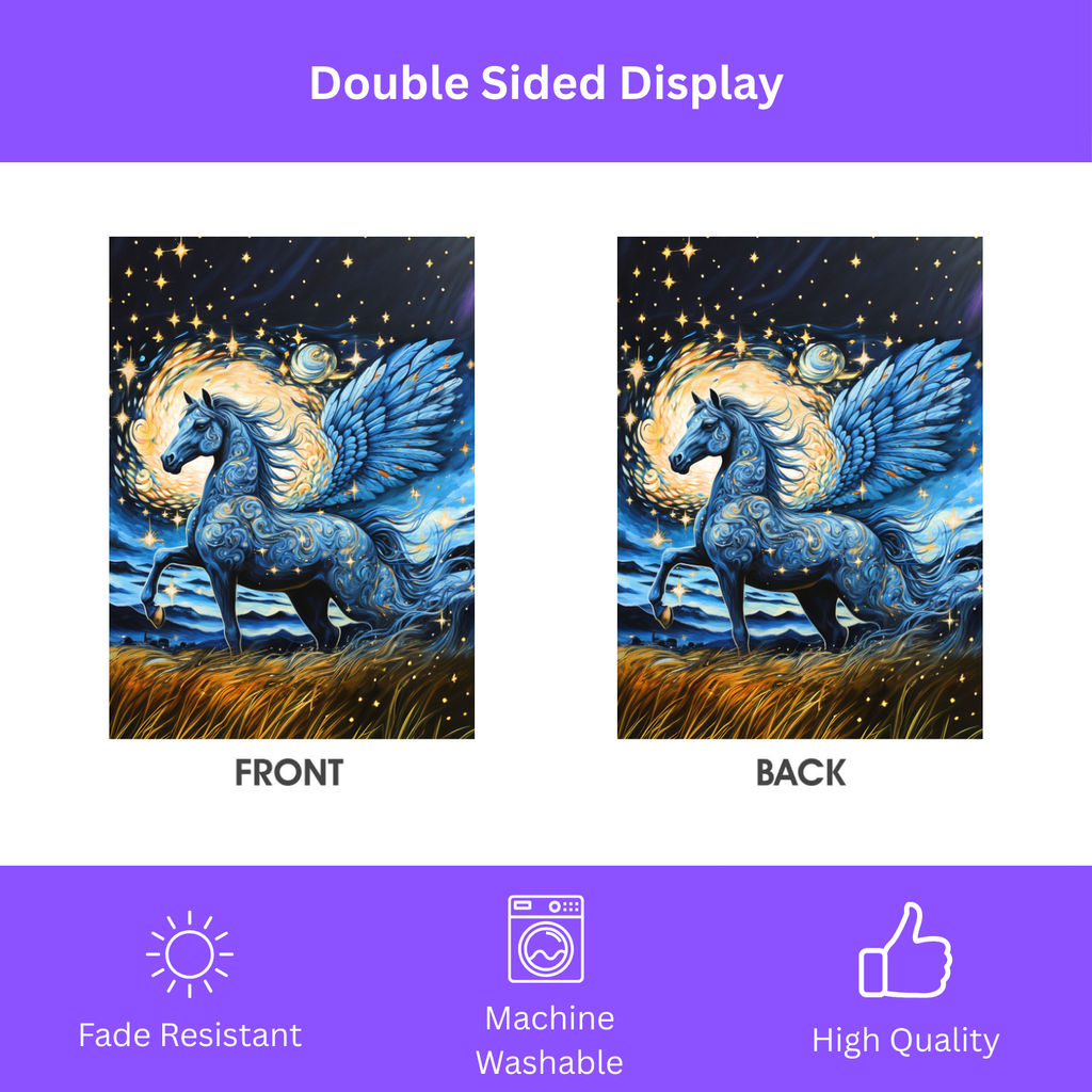 Blue Pegasus Garden Flag - double-sided design - Dragonfire Gardens