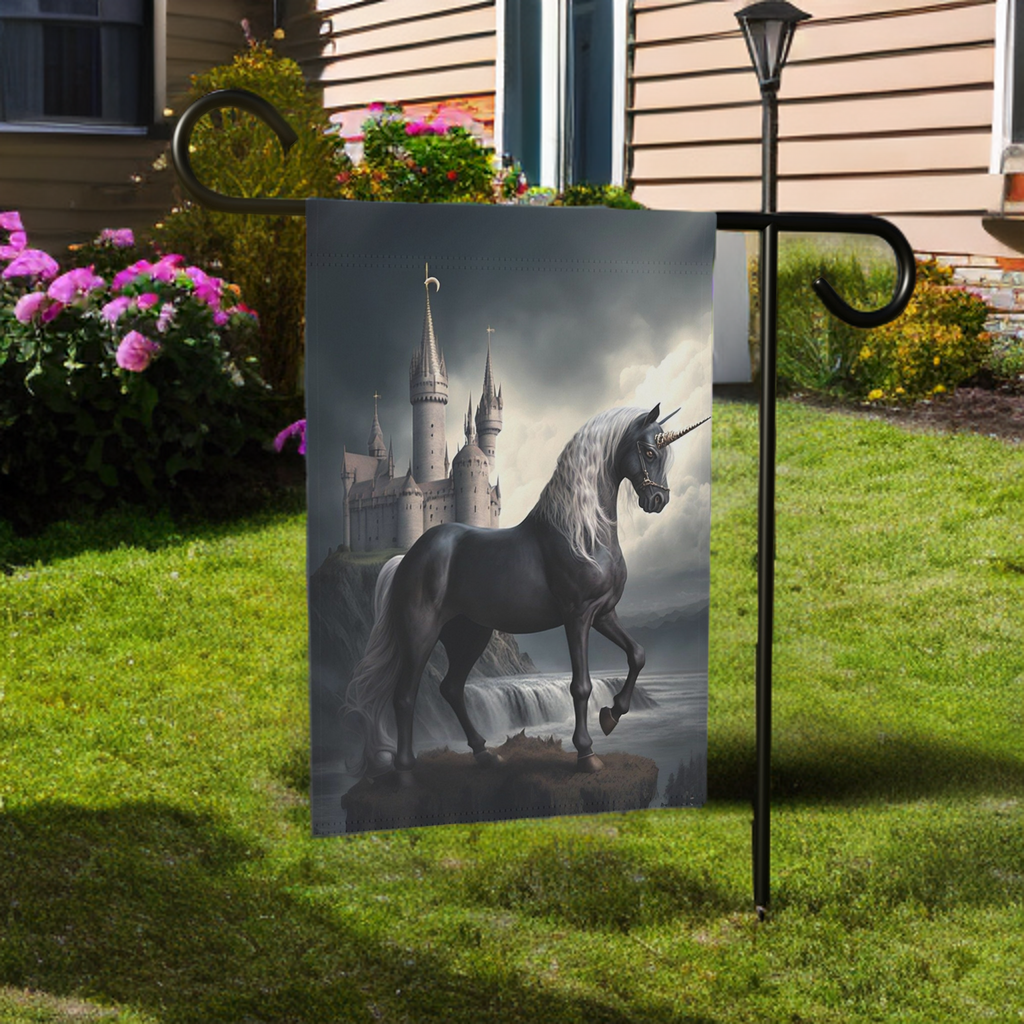 Black Unicorn Garden Flag