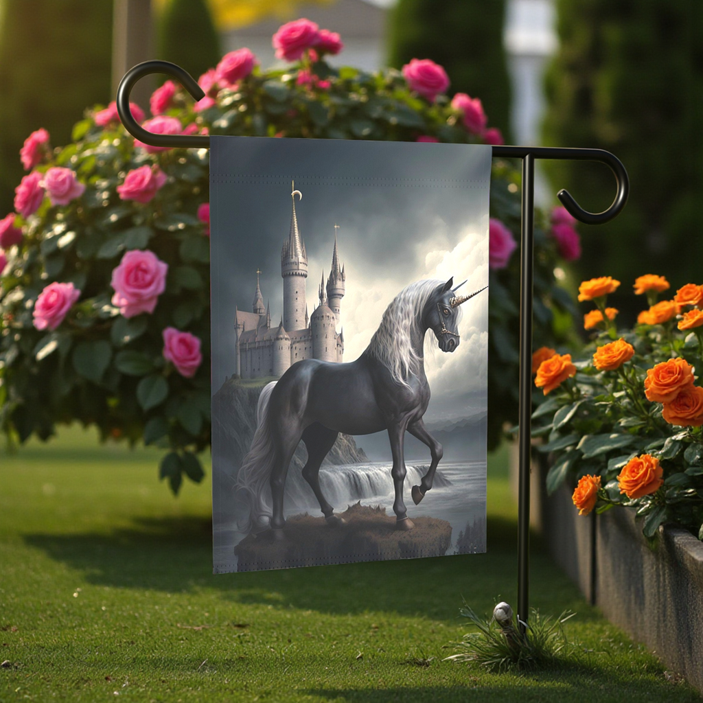 Black Unicorn Garden Flag