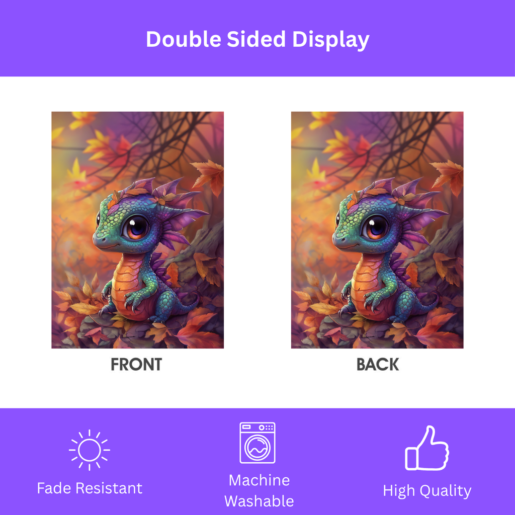 Fall Leaf Baby Dragon Garden Flag - double-sided design - Dragonfire Gardens