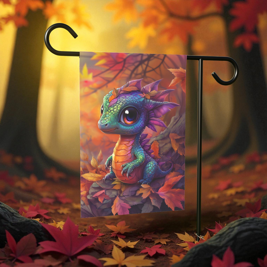 Fall Leaf Baby Dragon Garden Flag - product detail - Dragonfire Gardens
