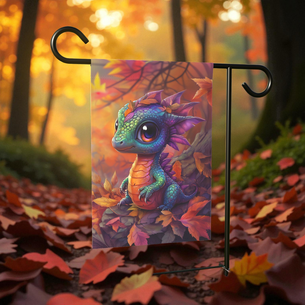 Fall Leaf Baby Dragon Garden Flag - front view - Dragonfire Gardens