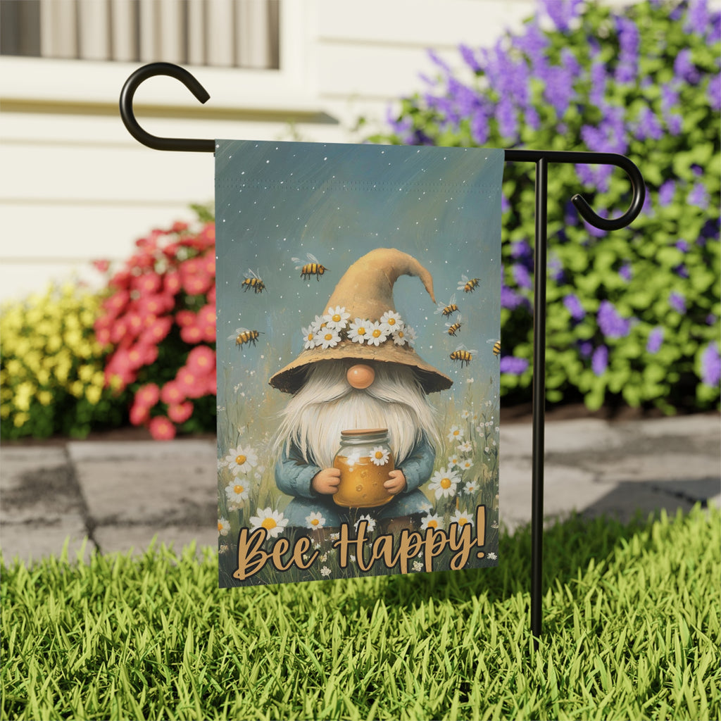 Bee Happy Gnome Garden Flag