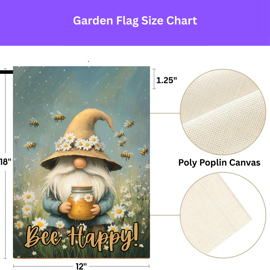 Bee Happy Gnome Garden Flag