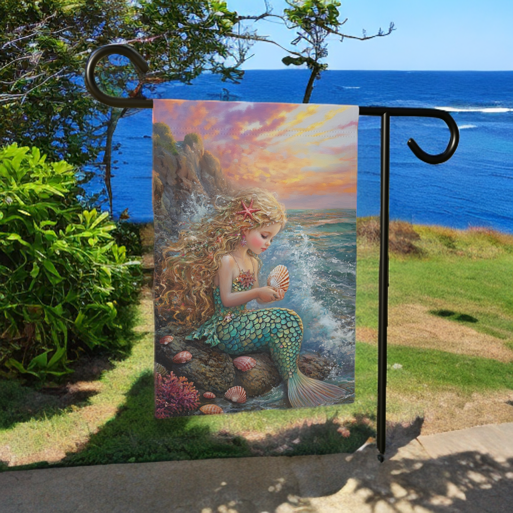 Little Mermaid Garden Flag - size comparison - Dragonfire Gardens
