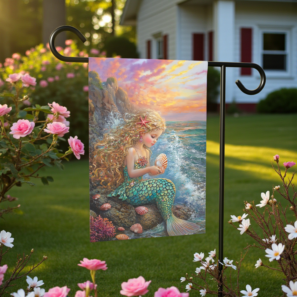 Little Mermaid Garden Flag - front view - Dragonfire Gardens