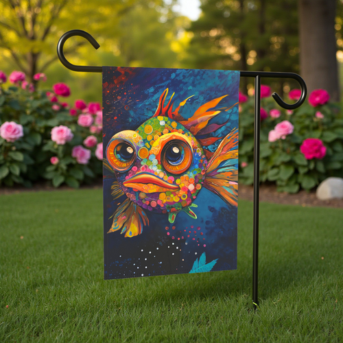 Abstract Fish Garden Flag - outdoor display - Dragonfire Gardens