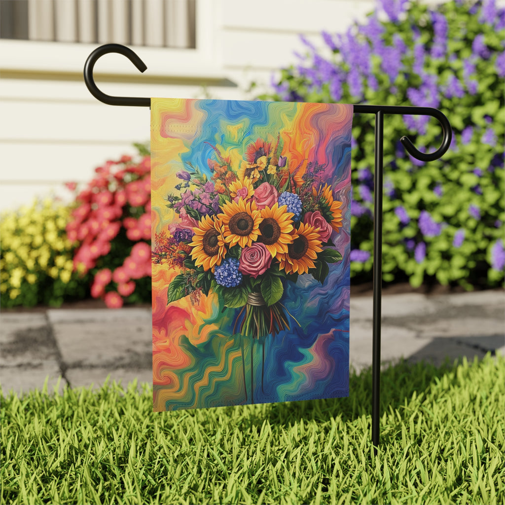 Vibrant Abstract Sunflower Garden Flag - outdoor display - Dragonfire Gardens