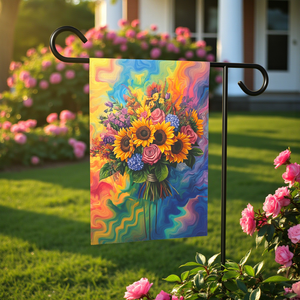 Vibrant Abstract Sunflower Garden Flag - front view - Dragonfire Gardens