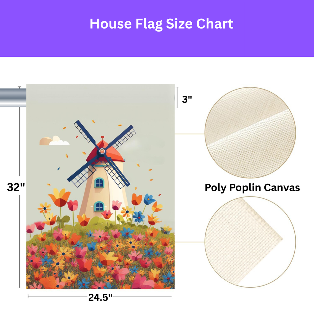 Windmill and Flowers Garden Flag