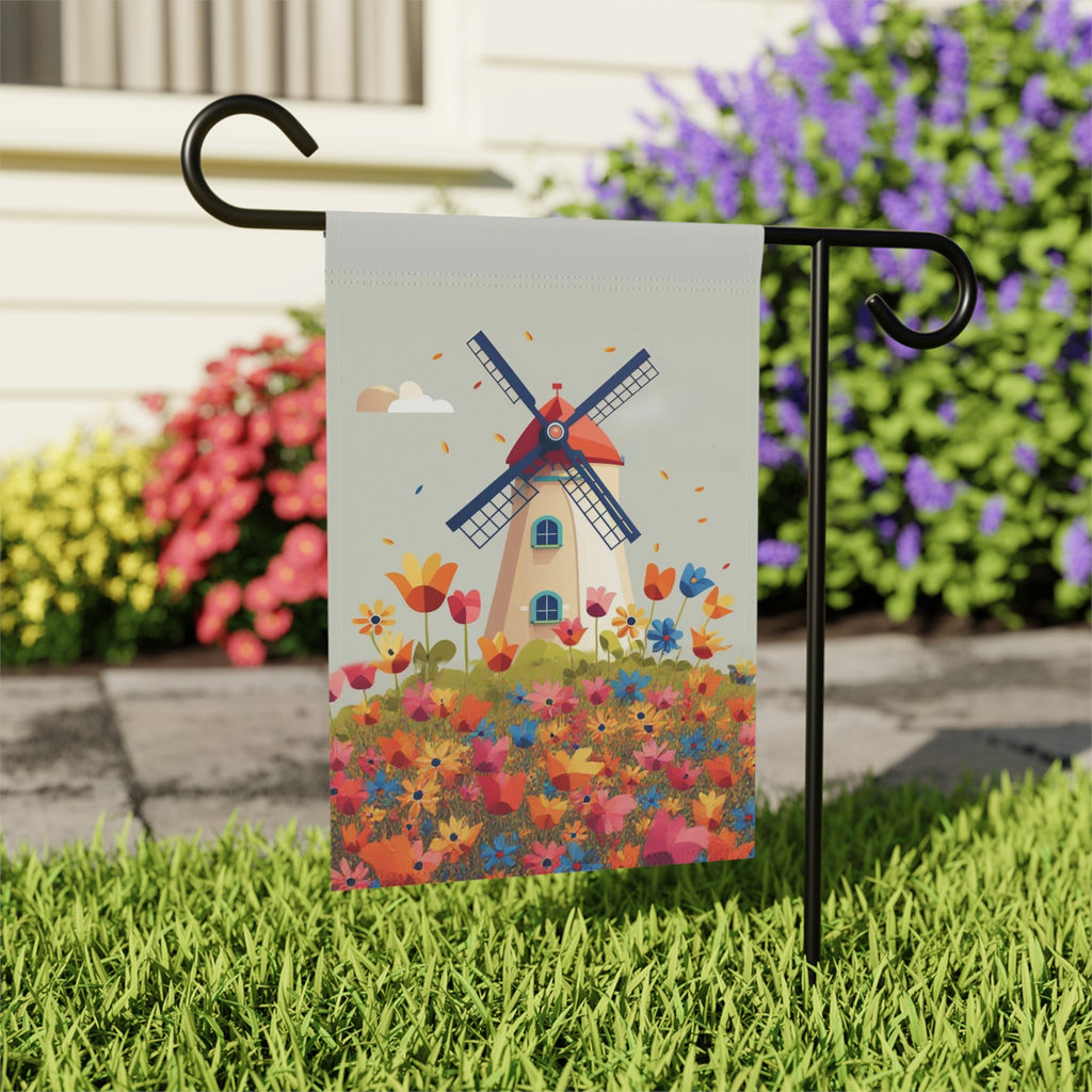 Windmill and Flowers Garden Flag