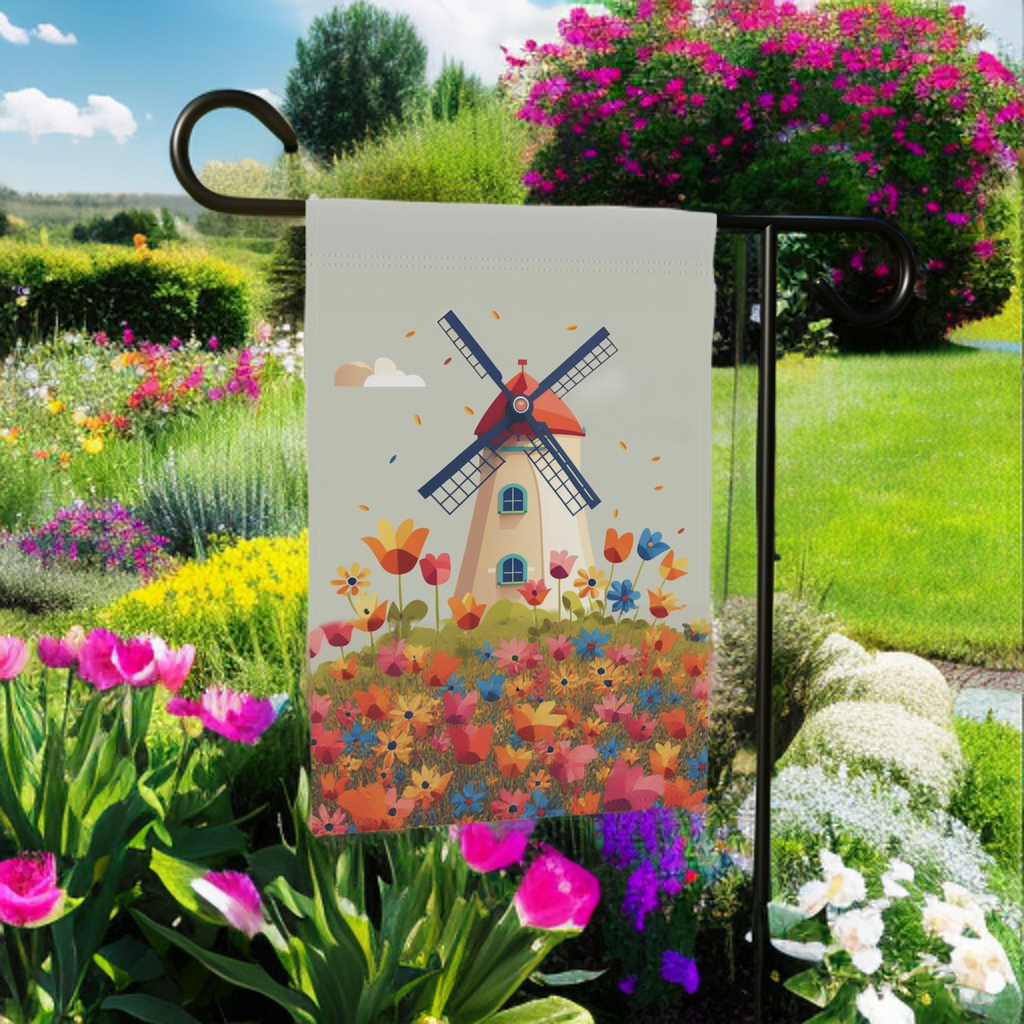 Windmill and Flowers Garden Flag
