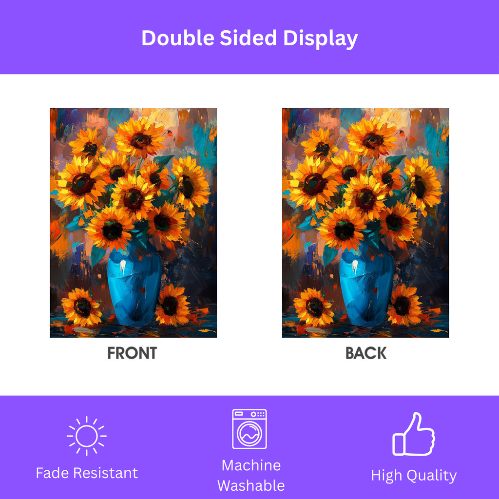 Blue Vase Sunflower Garden Flag - double-sided design - Dragonfire Gardens